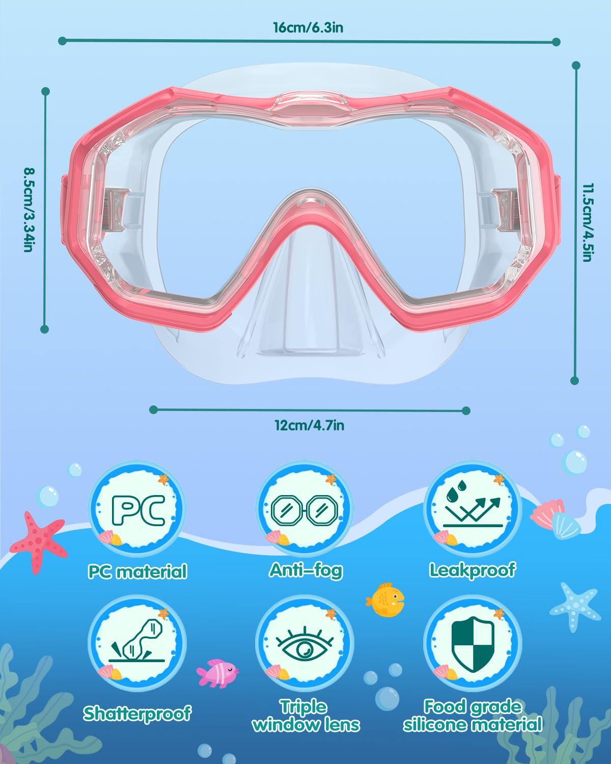 W WSTOO W WSTOO Swim Goggles with Nose Cover,Latest HD 3-Window Wide Vision Lens Snorkel Mask Anti-Fog Anti-Leak for Adults Youth and Kids Swimming Snorkeling Diving