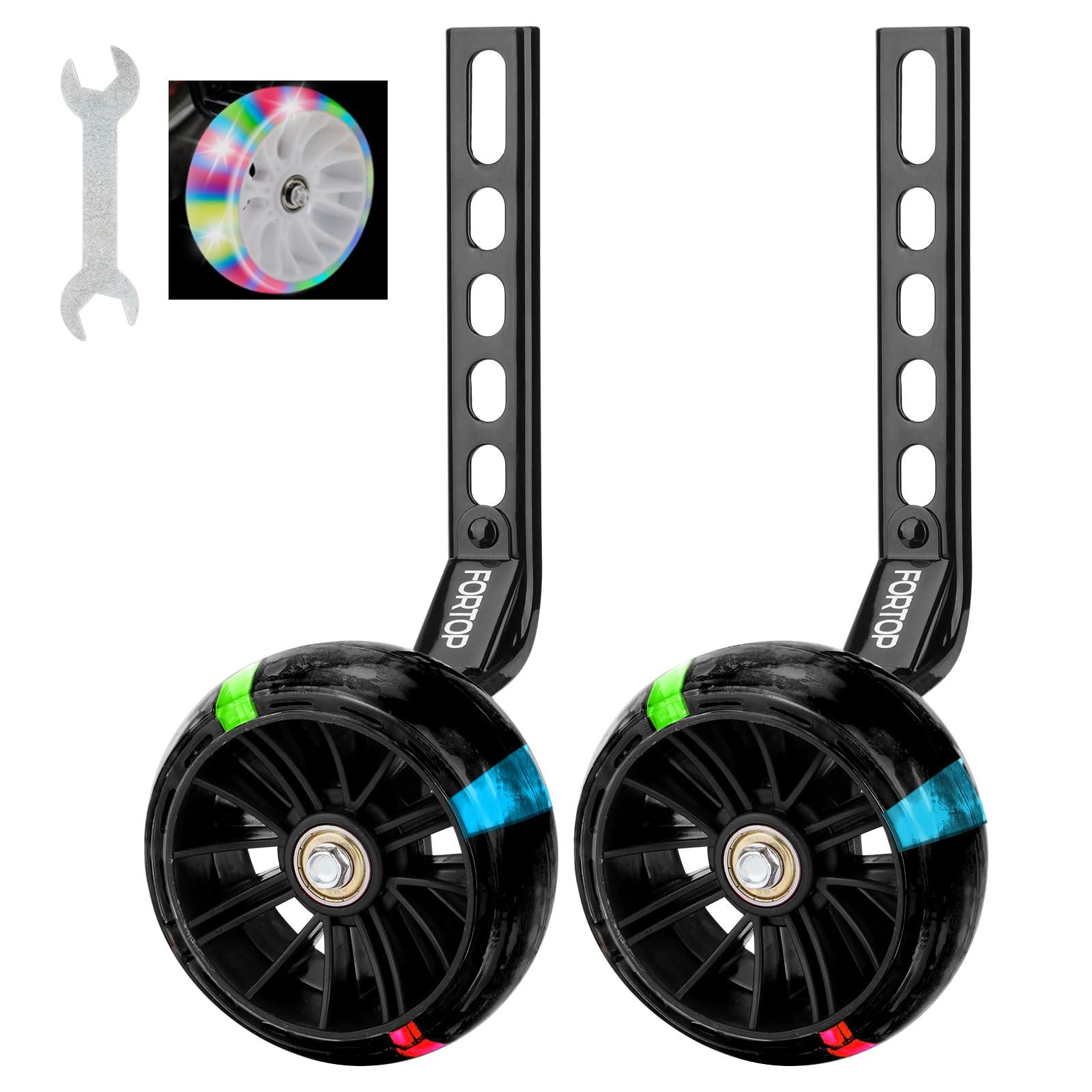 FORTOP FORTOP Bike Training Wheels, Pair of Heavy Duty Rear with Stabilizers Mounted Kit for Kids Boy Girls Bikes of Single Speed Bicycle with 12 14 16 18 20 Inch (Heavy Duty Black, 12IN-20IN)