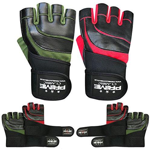Prime Leather Fingerless Gym Fitness Workout Training Weight Lifting Leather Padded Gloves 118 (118-Black/Green, S)