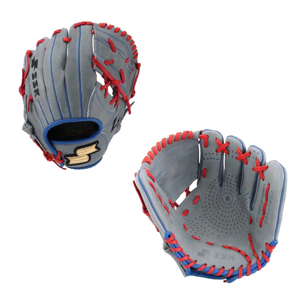 SSK SSK Z5 Craftsman Youth Baseball Glove 10.5 11 11.25 11.5 Right & Left Hand Throw (Grey/RYL/Red - One-Piece Web, 10.5\" - Left Hand Throw)