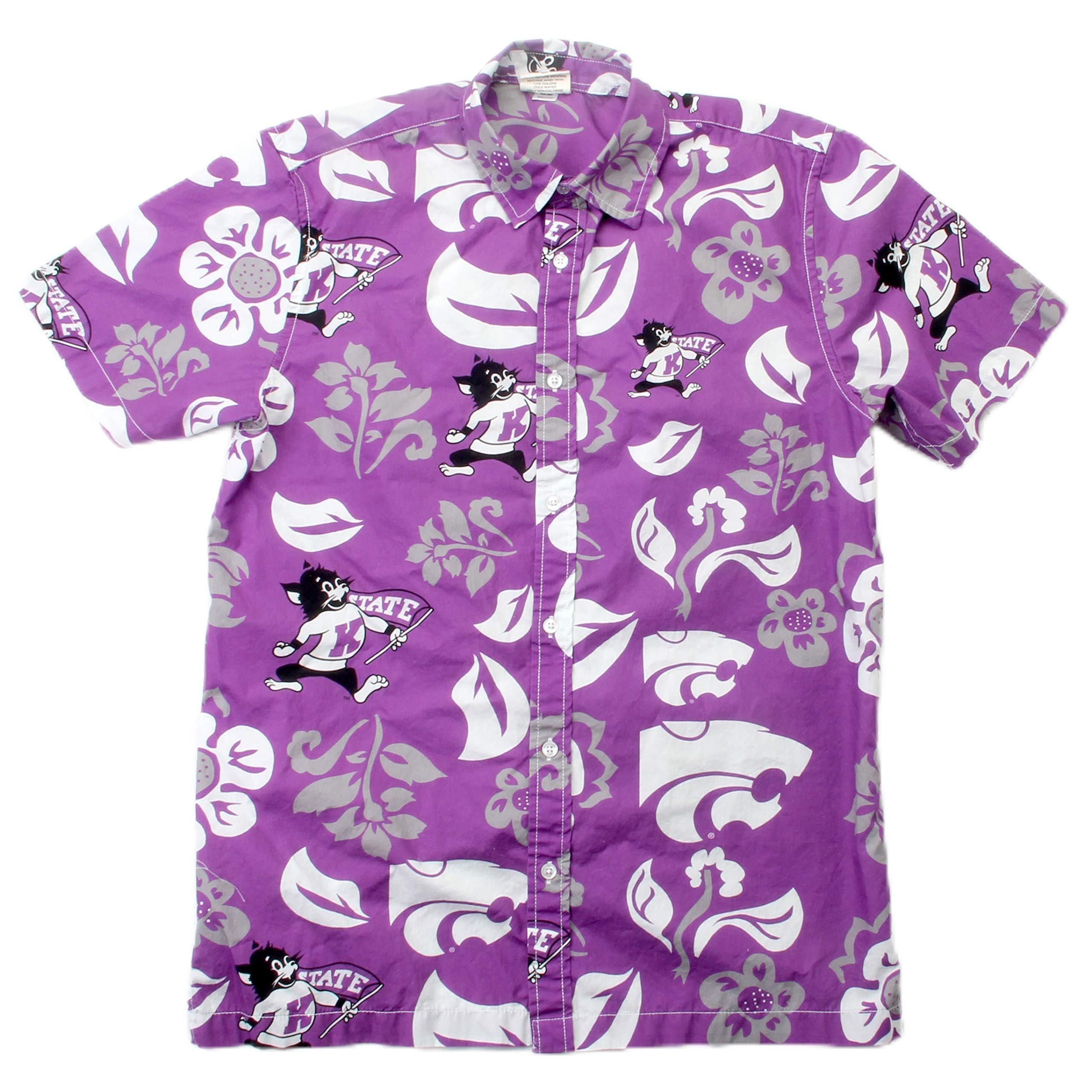 Wes and Willy Wes and Willy NCAA Mens Hawaiian Floral Button Down Shirt, Kansas State Wildcats, Grape, XL