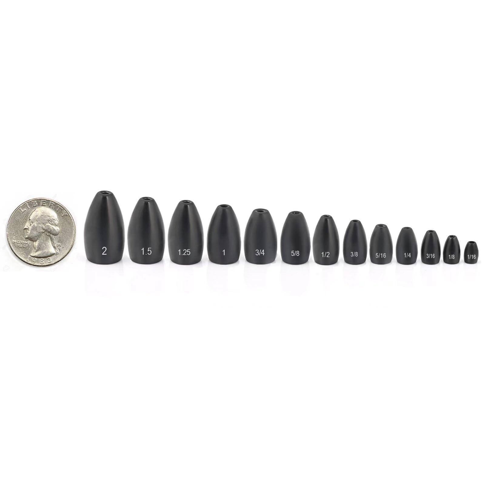 Fishfun Fishfun 12Pcs Tungsten Flipping Fishing Weights, Sizes Engraved Worm Sinkers for Bass Fishing, 1/8oz, Black Anodized