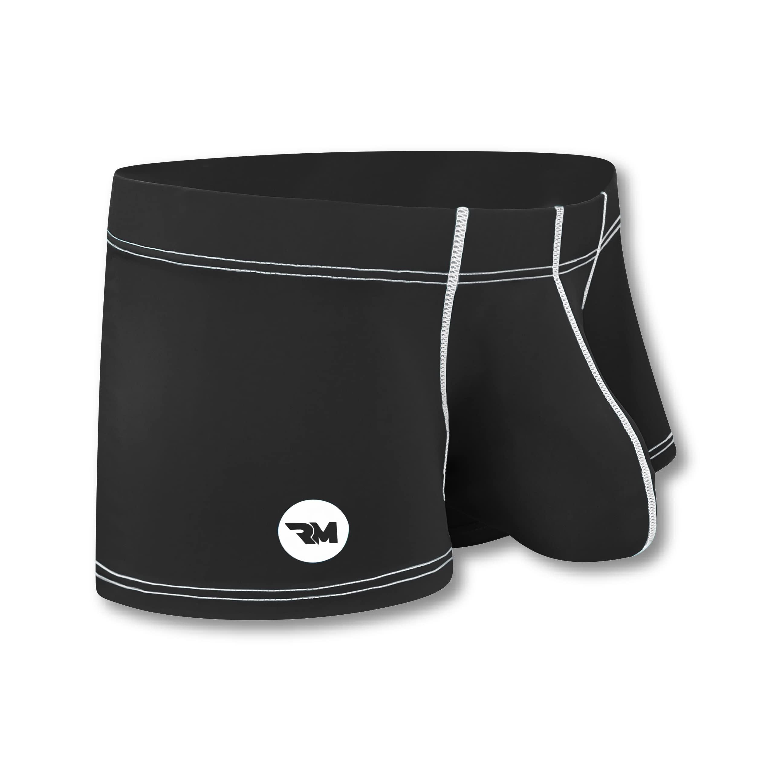 RM Real Men RM Real Men Bulge Enhancing Underwear - 1 Pack 3in Inseam - Mens Underwear Pouch Boxer Brief (Black w White Stitch) 4XL