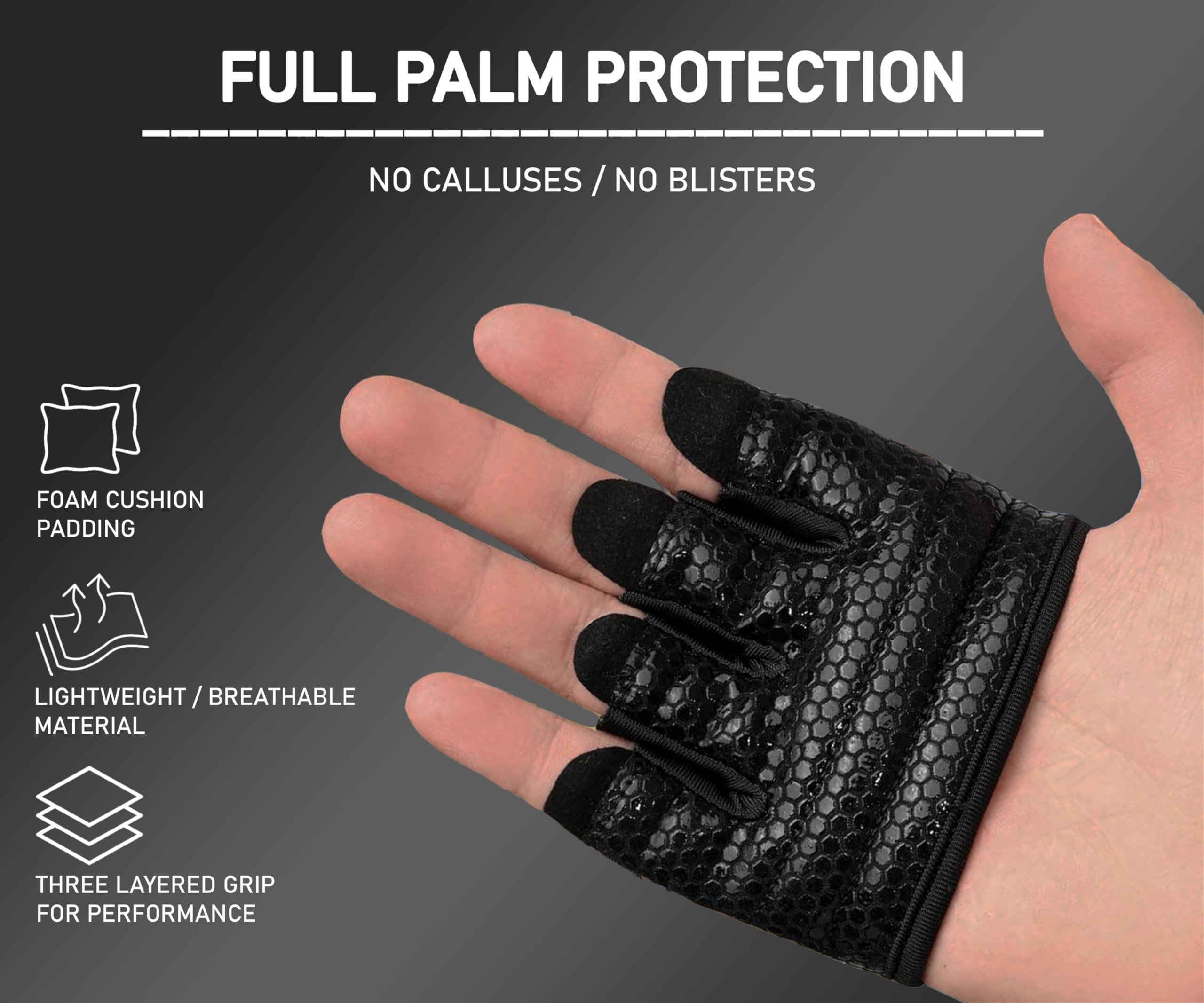 FITNESS FORCE FITNESS FORCE Workout Gloves for Men & Women Partial Weight Lifting Gloves Non-Slip Gym Gloves Lifting Grip Calluses Guard Fingerless Exercise Gloves with Full Palm Protection (Black, Large)