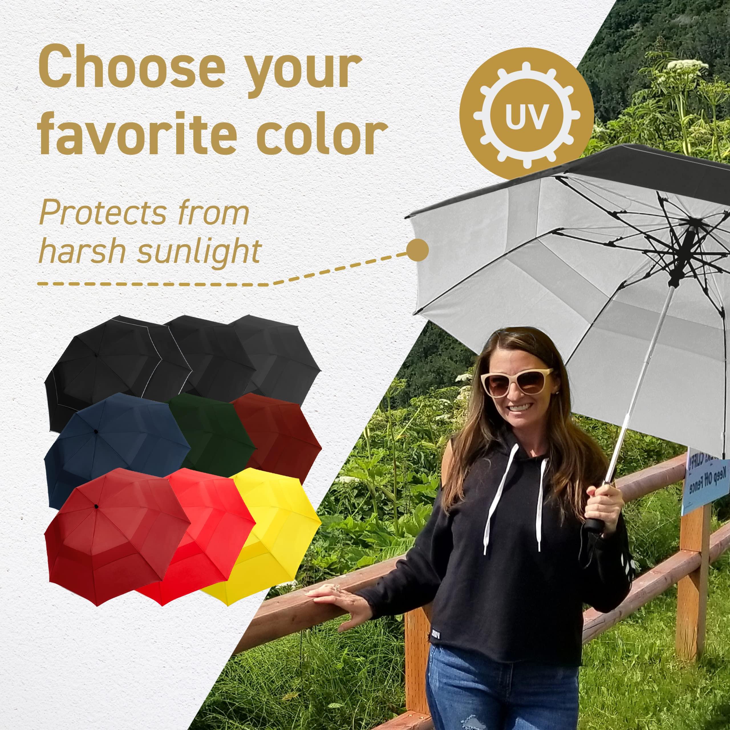 EEZ-Y EEZ-Y Golf Umbrella - 58 Inch Windproof Rain Umbrellas w/Double Canopy - Compact, Portable & Break Resistant for Travel Black