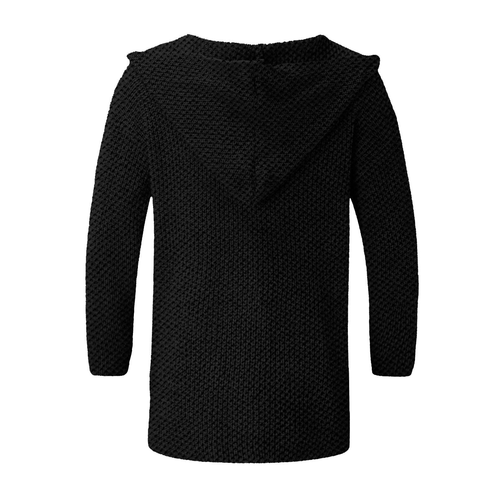 Ymosrh Ymosrh Thick Sweaters for Men Winter, Long Cardigan Sweater Casual Open Front Knit Sweater with Hood Mens Cardigan Sweater Fashion Shawl Collar Cardigan Zipper Sweaters Cardigan (XL, Black)