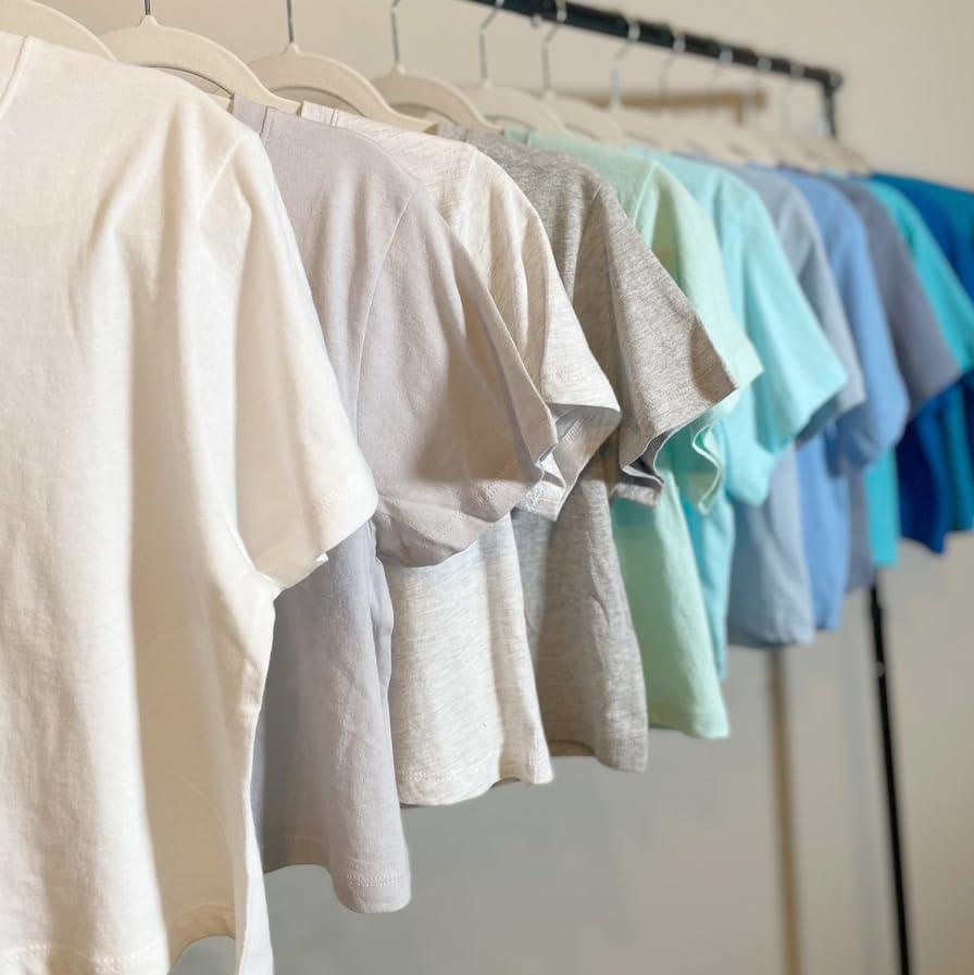 Loving People Women's Loose Fit Crop Tops Round Neck Short Sleeve Casual 100% Cotton Cropped Top Tee T-Shirt, Off-White, Small