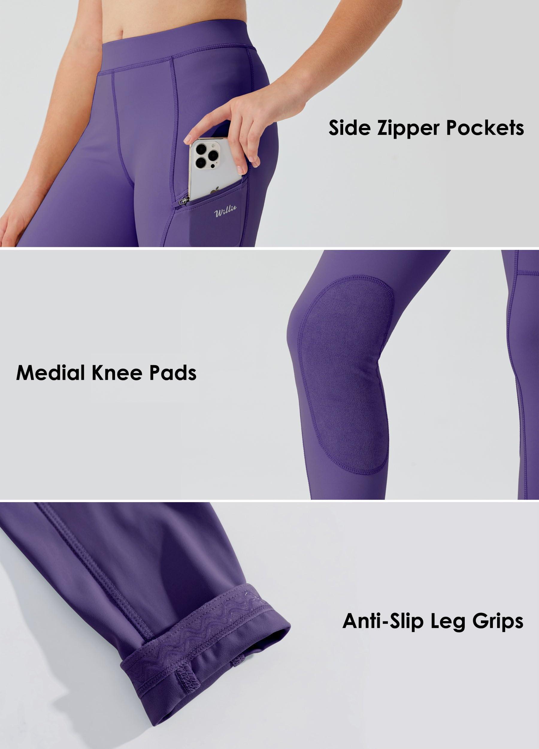Willit Willit Girls Horse Riding Pants Tights Kids Equestrian Breeches Knee-Patch Youth Schooling Tights Zipper Pockets Purple XS