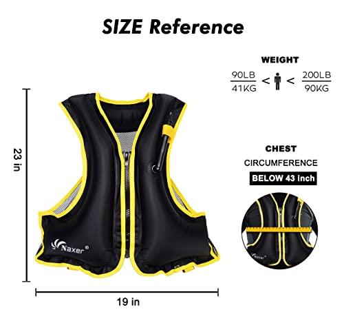 NAXER NAXER Inflatable Buoyancy Jackets Vests for Adults Kayak Kayaking Suit 90-200 lbs Easy Snorkeling Swimming Boating Paddleboarding Water Sports