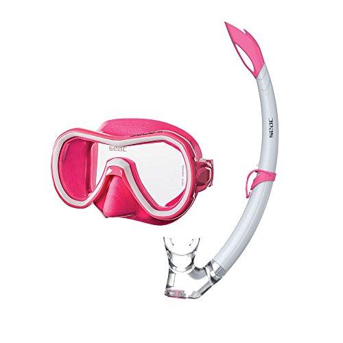 SEAC SEAC Giglio Dry Premium Junior Kids Scuba Diving Swimming Snorkeling 100% Pure Silicone Mask Snorkel Set MD S/PI Pink, Pink