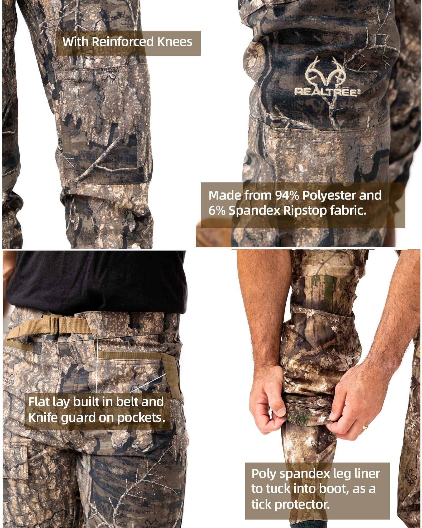 Realtree Realtree Men's 5-Pocket Camo Hunting Pant - Durable Pants with Reinforced Knees, Water-Resistant, Breathable Ripstop Fabric (US, Alpha, Large, Regular, Regular, Original Camo)