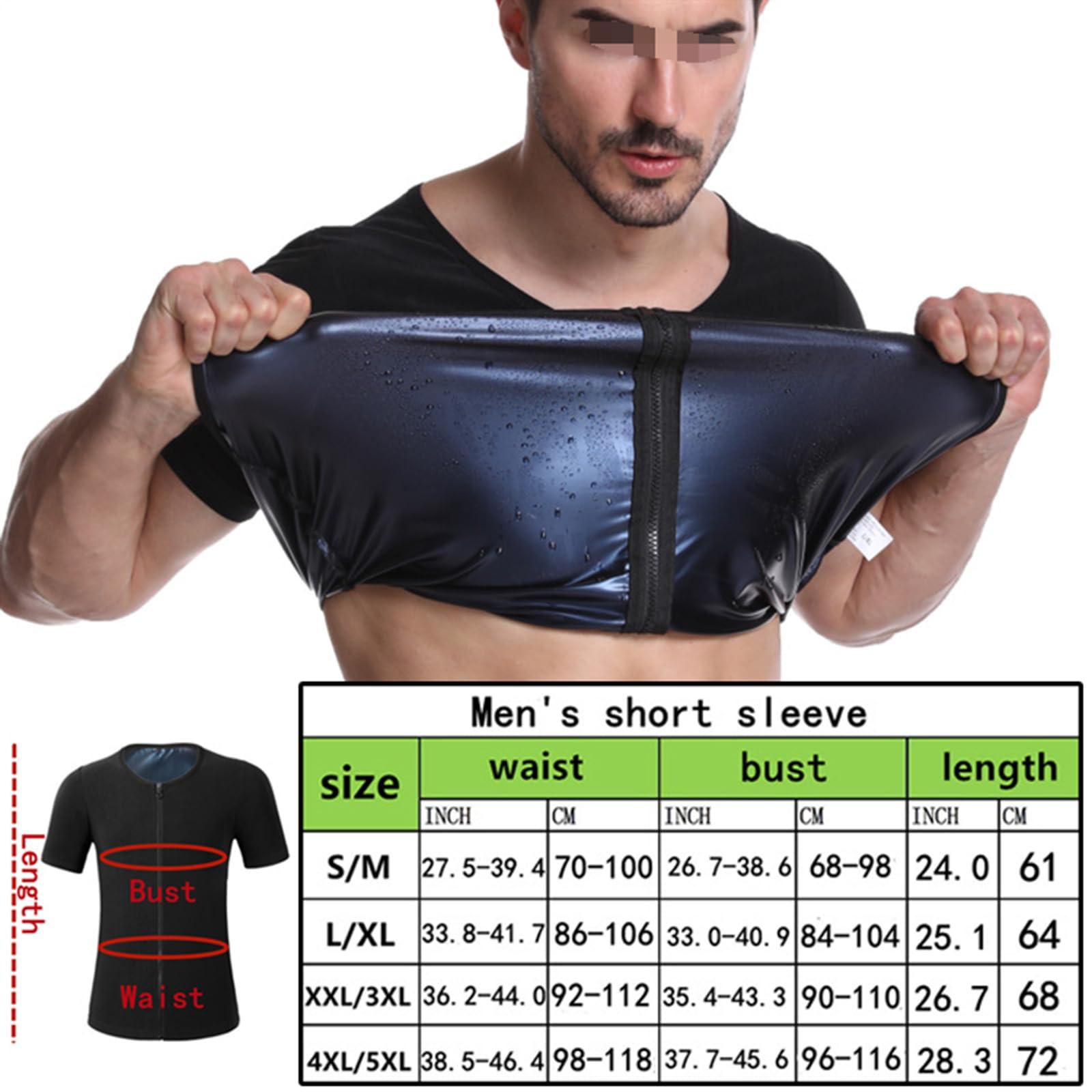Vuirrm Sauna Shirt for Men, Short Sleeve Sauna Suit for Men, Men\'s Sauna Vest Zipper Sweat Compression Vest Tummy Control Shapewear, 4XL/5XL,Black