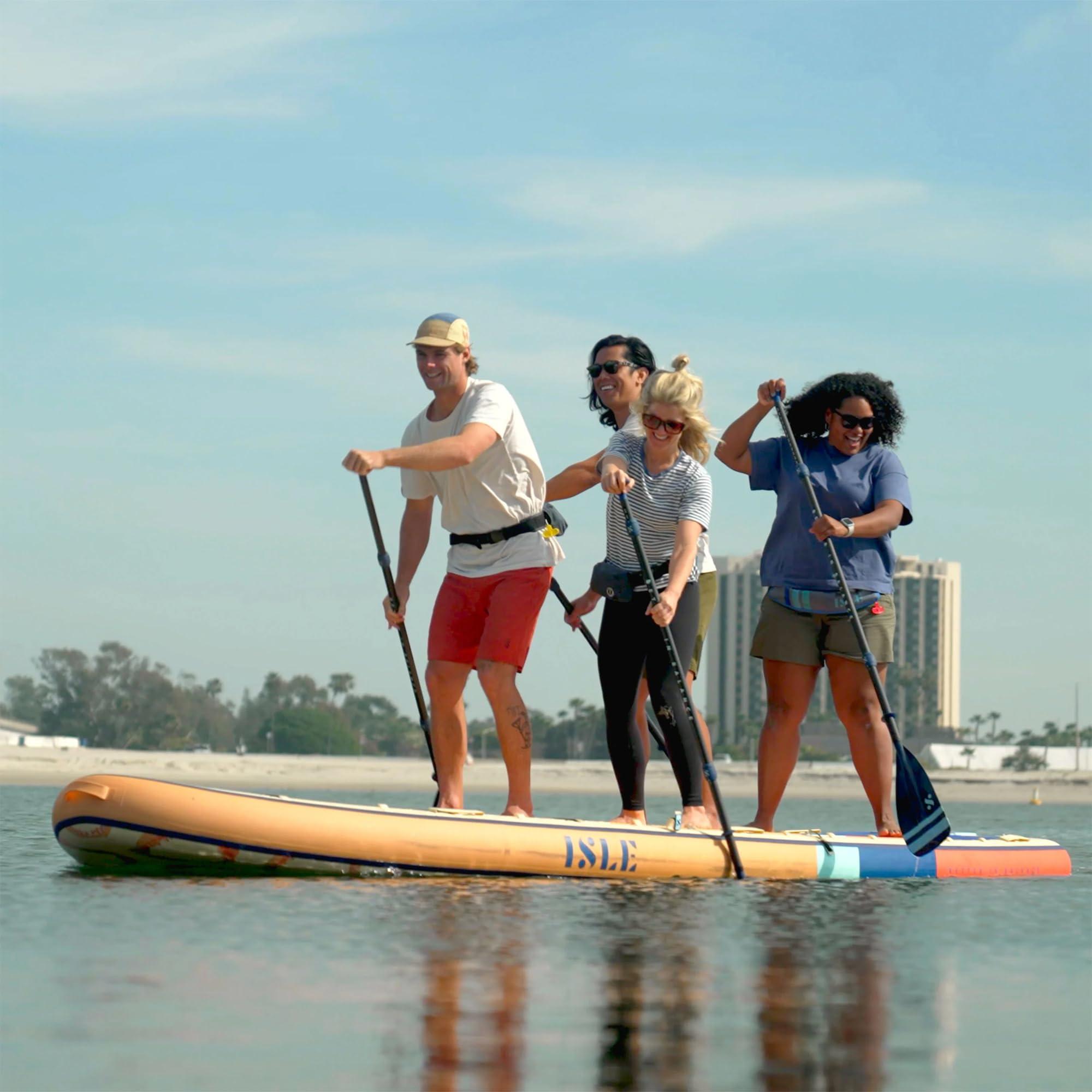 ISLE Surf and SUP ISLE Megalodon Inflatable Stand Up Paddle Board & iSUP Bundle Accessory Pack - Durable, Lightweight, Stable 12' L x 45" W x 8" (Seafoam/Coral/Navy, 12')