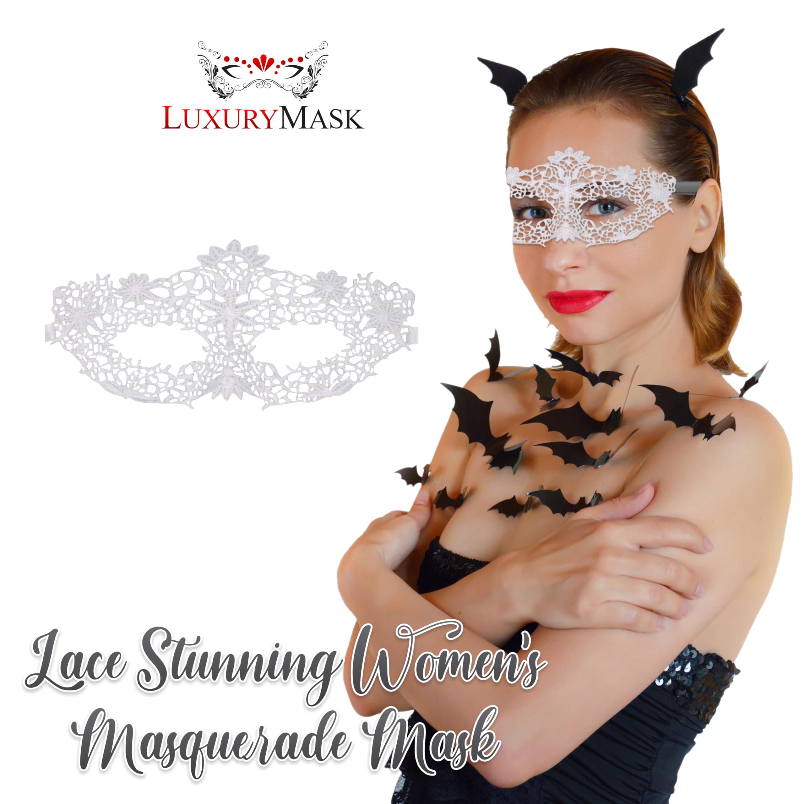 Luxury Mask White Masquerade Mask for Women - Lace Masquerade Masks for Masquerade Party, Proms, Photo Shoot, Venetian Party, Mardi Gras, Halloween & Cosplay Flower