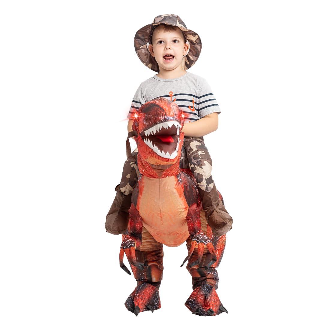GOOSH GOOSH Inflatable Dinosaur Costume for Kids Halloween Costumes Boys Girls Funny Blow up Costume for Halloween Party Cosplay (7-10Yrs)