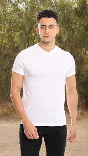 Cleocotton Mens Cotton V-Neck T-Shirt, White Undershirt (6 Pack), XL