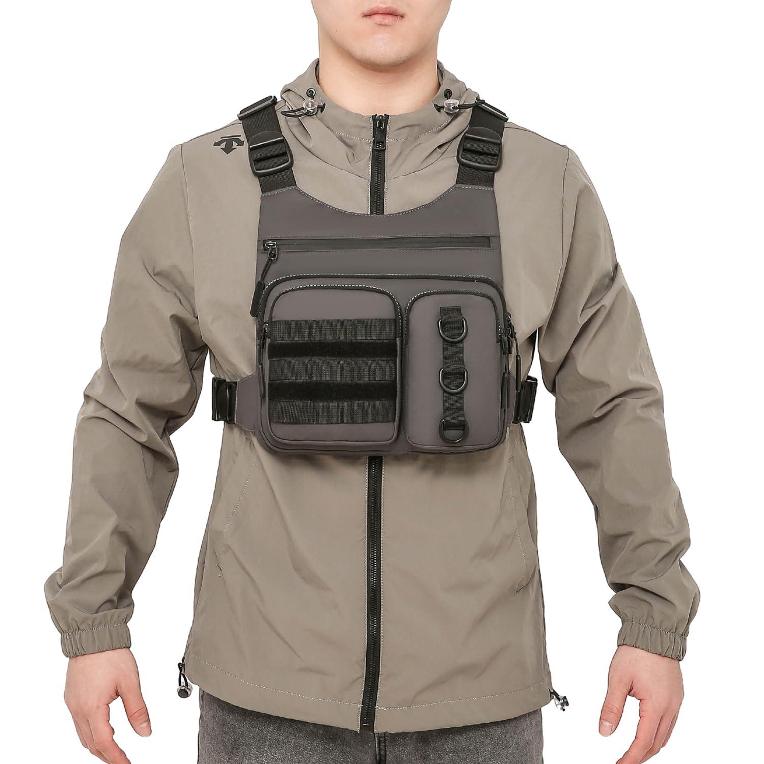 Criuage Criuage Outdoor Chest Bag for Men, Lightweight Running Vest with Water Bottle Pocket, EDC Chest Pack for Hiking,Cycling