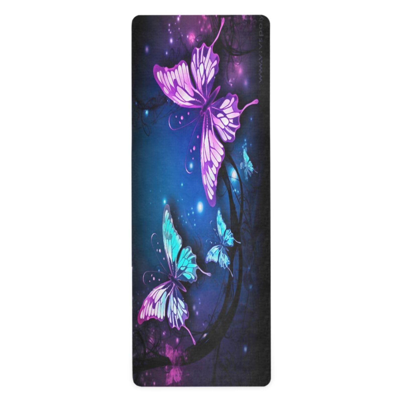FLildon FLildon Purple Butterfly Yoga Mat Thick Non Slip Yoga Mat Workout Mat for Men Women, Exercise & Exercise Mat for Home Gym, Yoga, Pilates, Stretching, and Floor