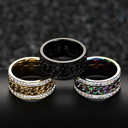 JAJAFOOK JAJAFOOK 11mm Stainless Steel CZ Setting Spinner Chain Wedding Engagement Rings Bands for Women Men