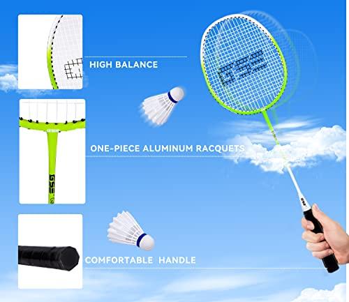 GSE Games & Sports Expert GSE Badminton Sets with Net, Portable Complete Badminton Sets for backyards with net with 4 Rackets,Portable Badminton Net,3 Birdies