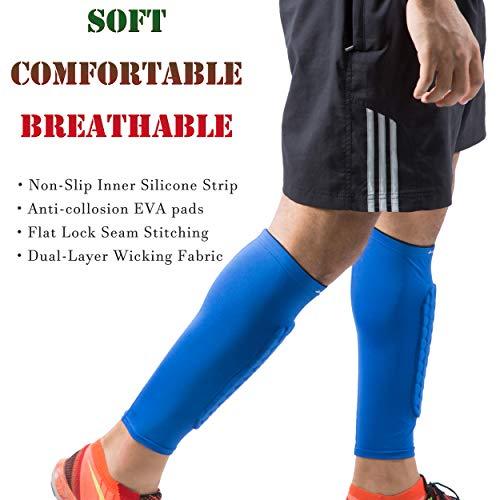HiRui HiRui Soccer Shin Guards Shin Pads for Kids Youth Adult, Calf Compression Sleeve with Honeycomb Pads, Support for Shin Splint Baseball Boxing Kickboxing MTB, Lightweight(1PAIR)(Blue, XL)