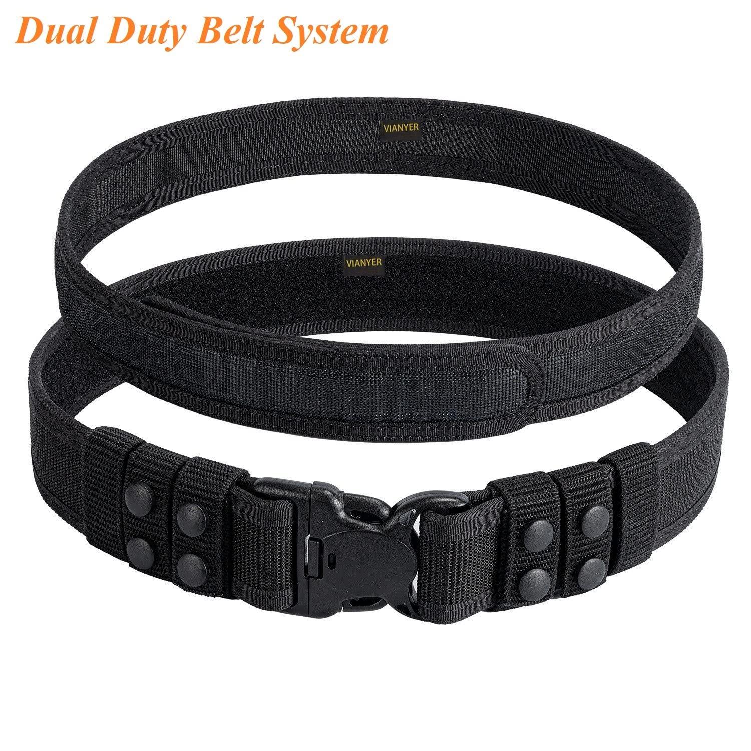 Vianyer Vianyer Duty Belt for Law Enforcement Police 2\" Tactical EDC Patrol Work Belt Officier Utility Web Belt for Security Correction L(35\"-38\")