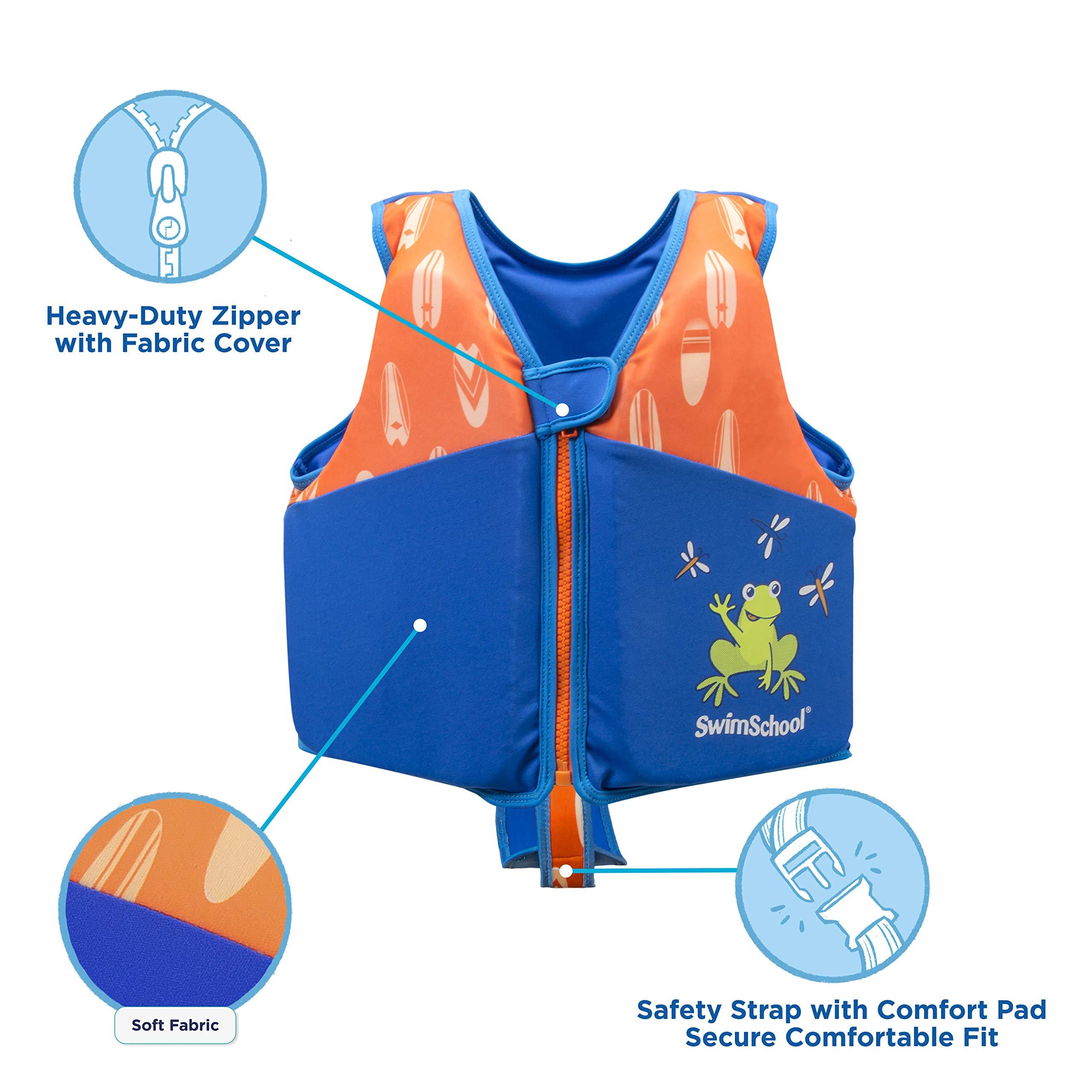 SwimSchool New SwimSchool Swim Trainer Vest Small/Medium Max 33 Pounds Kids Swim Vest with Padded Shoulders Comfortable Flex-Form-Fit Design with Adjustable Safety Strap Blue/Orange