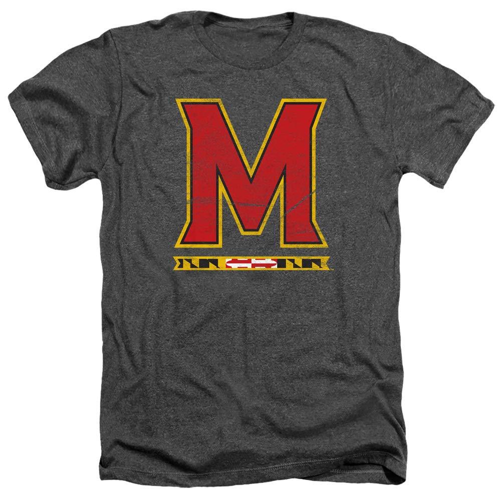 University of Maryland University of Maryland Official Distressed Primary Unisex Adult Heather T Shirt,Charcoal Heather, 3X-Large