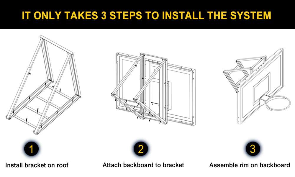 ProSlam ProSlam Complete Garage Upper Roof Mounted Basketball Hoop System, 60 inch Clear Backboard,Durable Steel Bracket and Heavy Duty Breakaway Rim Combo Fit Most Slanting Roofs