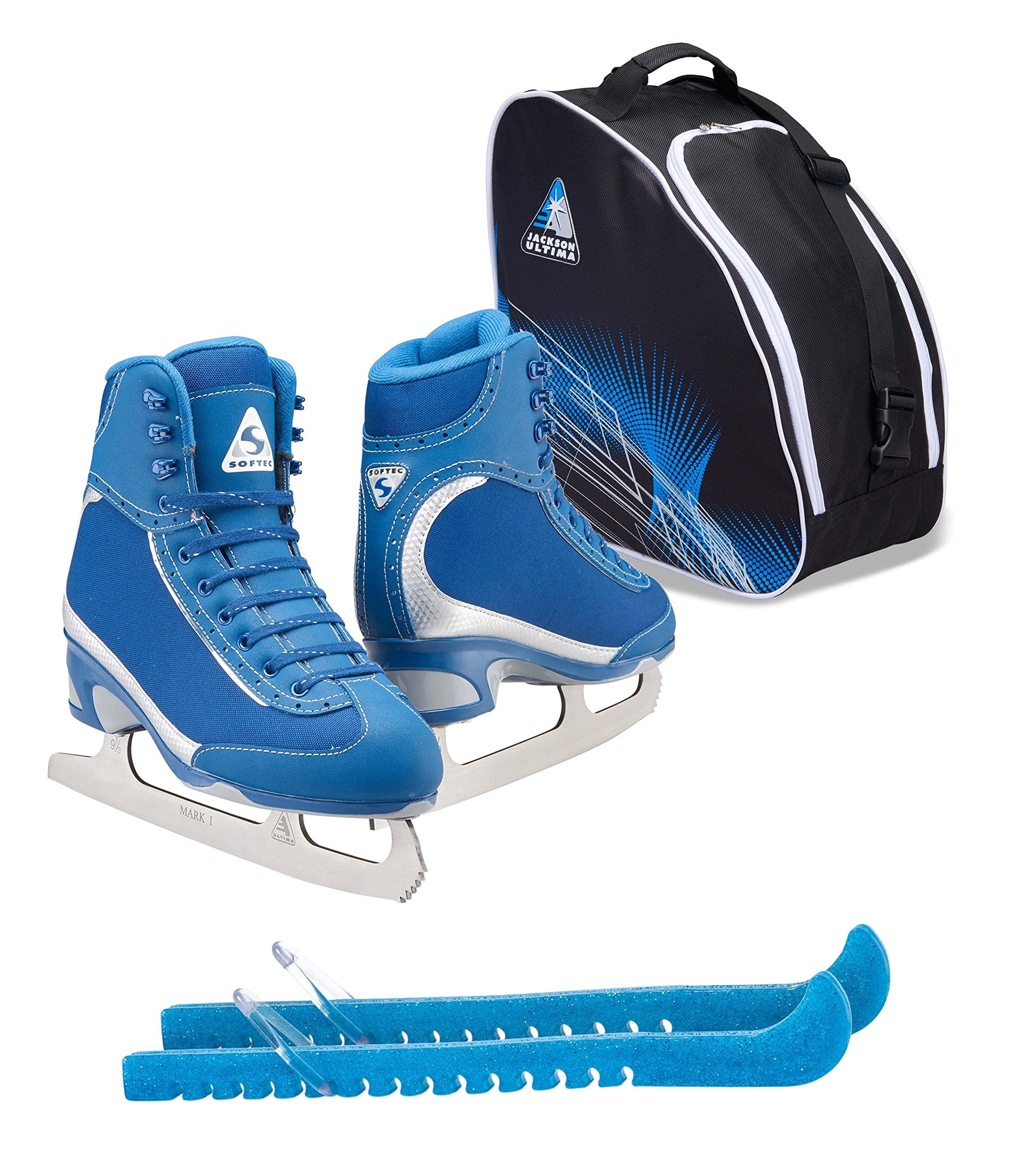 SKATE GURU Jackson Ultima Softec Vista ST3200 Figure Ice Skates for Women/Color: Navy + Bag and Skate Guards, Size: Youth 12 Bundle with Guardog Skate Guards, Jackson Skate Bag JL350