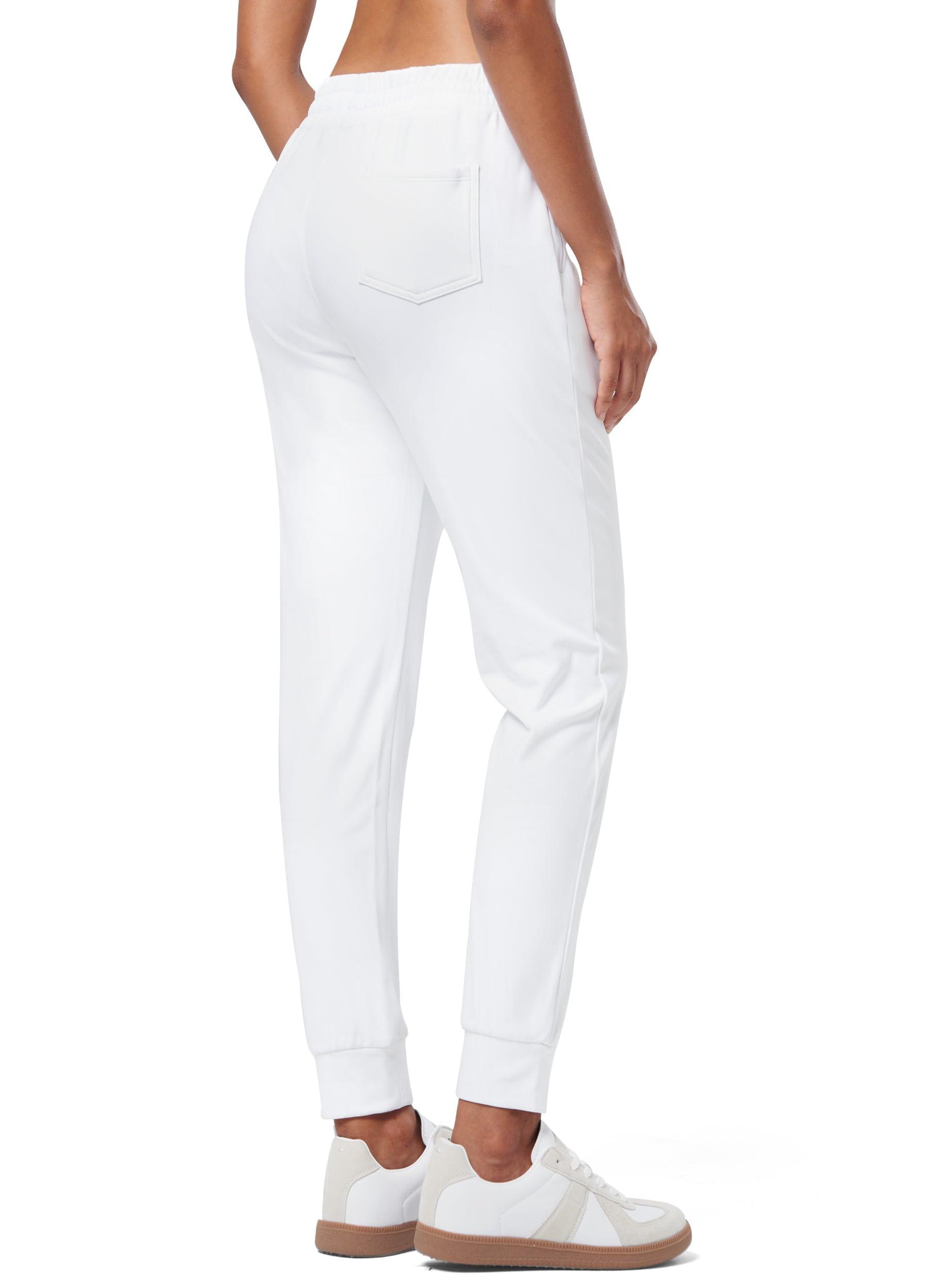 Willit Willit Women's Fleece Lined Joggers Warm Pants Running Thermal Sweatpants Winter Athletic Hiking Water Resistant with Pockets White XL