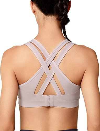 Yvette Yvette Women High Impact Sports Bras Criss Cross Back Sexy Running Bra for Plus Size, Pastel Pink, 4XL(DF)