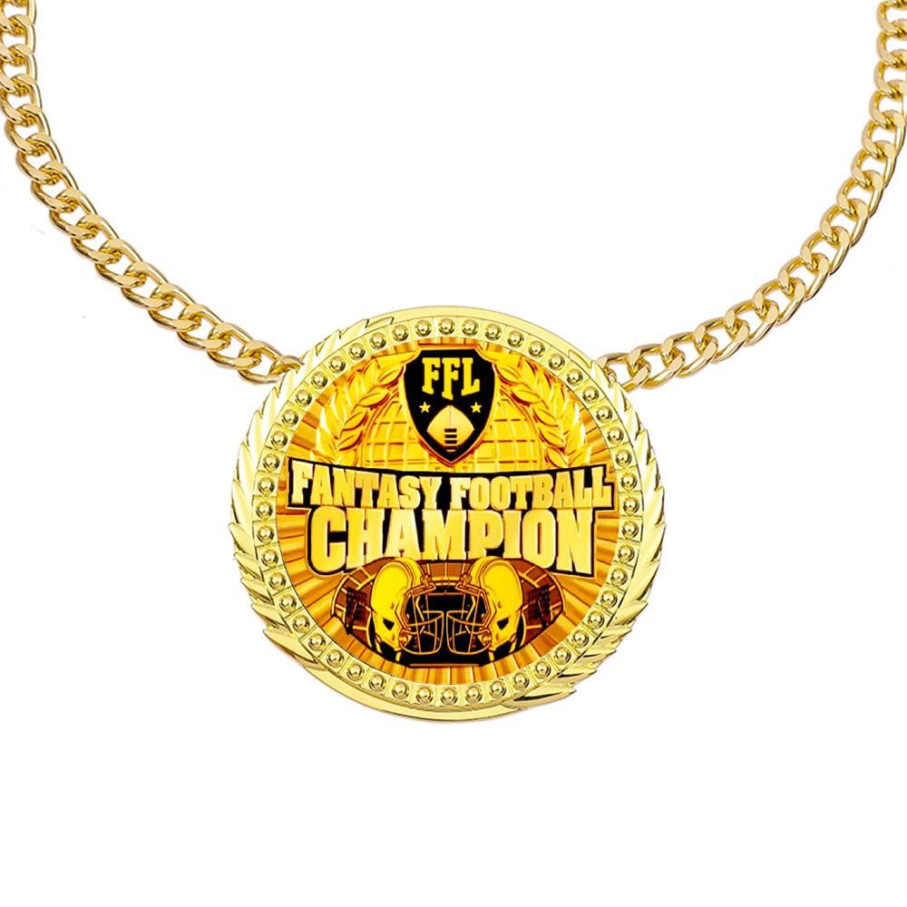 noblehead Fantasy Football Chain Medal Award Gift Metal MVP Chain Award Winner Prize Trophy Pendant Necklace For Winner Adults Player Team Football Soccer Baseball Basketball Softball (FFL GOLD medal)