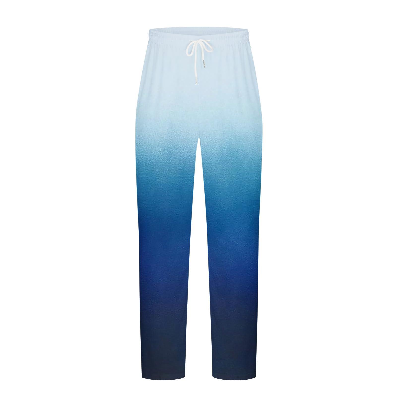 Ctreela Ctreela Men Trendy Loose Fit Pants Lightweight Beach Pants Summer Fall Drawstring Gradient Sweatpants Ombre Comfy Yoga Pants Dark Blue