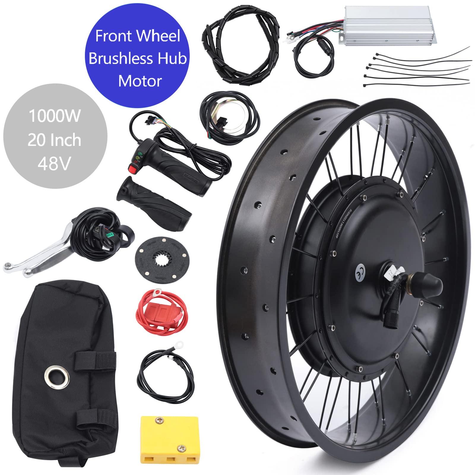 GOSHET 20\" E-Bike Front Wheel Conversion Kit, 48V 1000W Fat Snow Tire Motor Kit Electric Bike Wide Front Wheel Hub Motor Brushless Gearless Motor with LCD Display for Electric Snow Bikes and Motorbikes