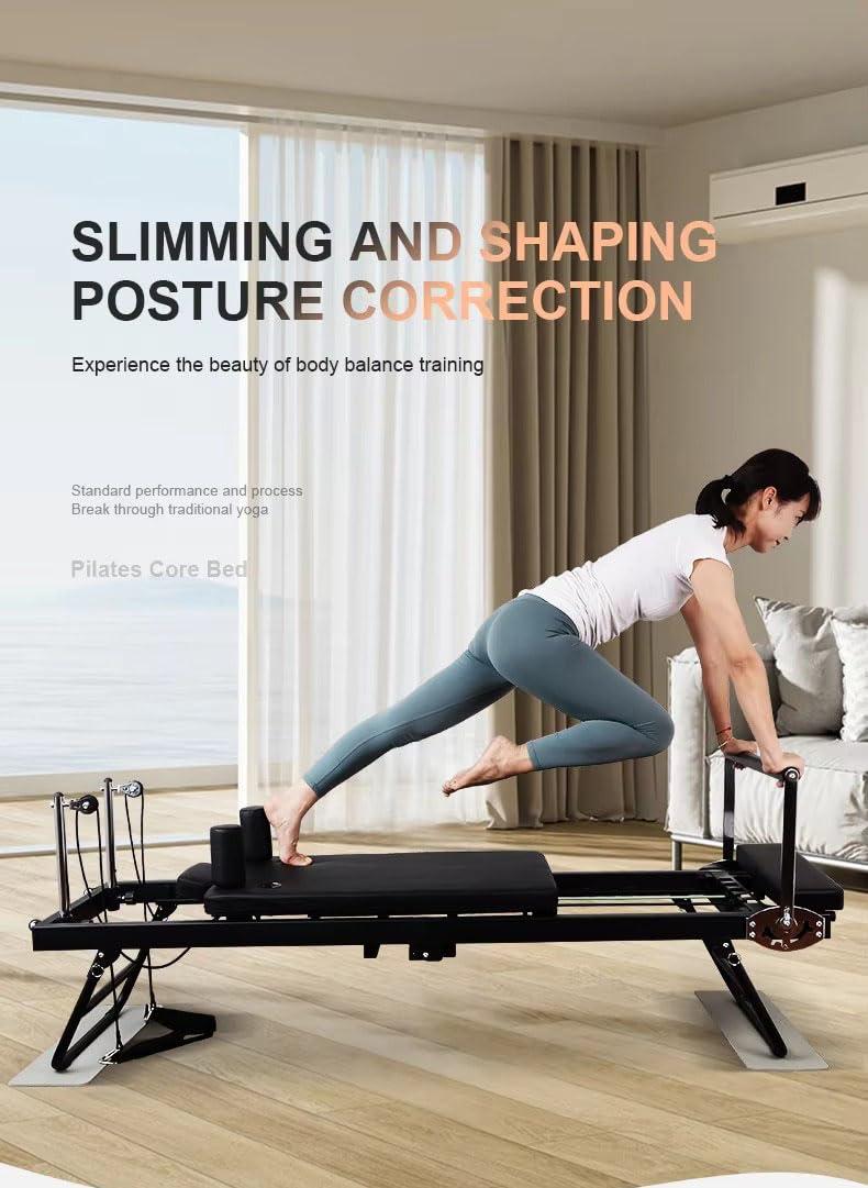 PUSHIZHIGUANG Foldable Pilates Reformer, Pilates Reformer Machine for Home,Pilates Reformer with Springs,Pilates Machine for Gym Workout and Home Use,Suitable for Yoga & Pilates Fans (Black A)