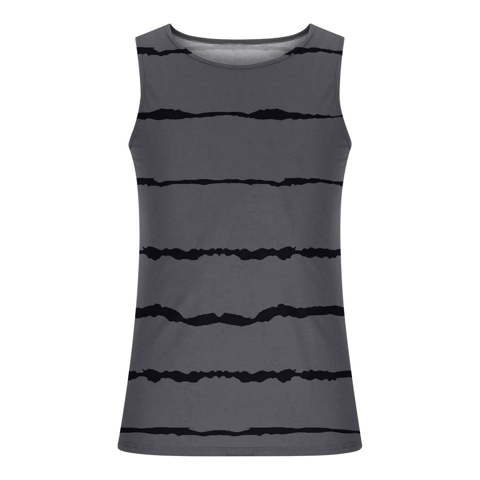 NineFit Basics muscle tank tops for men 2024 Big and Tall Graphic Tank Tops for Men 2024 Trendy Sleeveless Striped Muscle Tanks Shirts Loose Casual Outfits cotton shirts 2024 Dark Gray XL