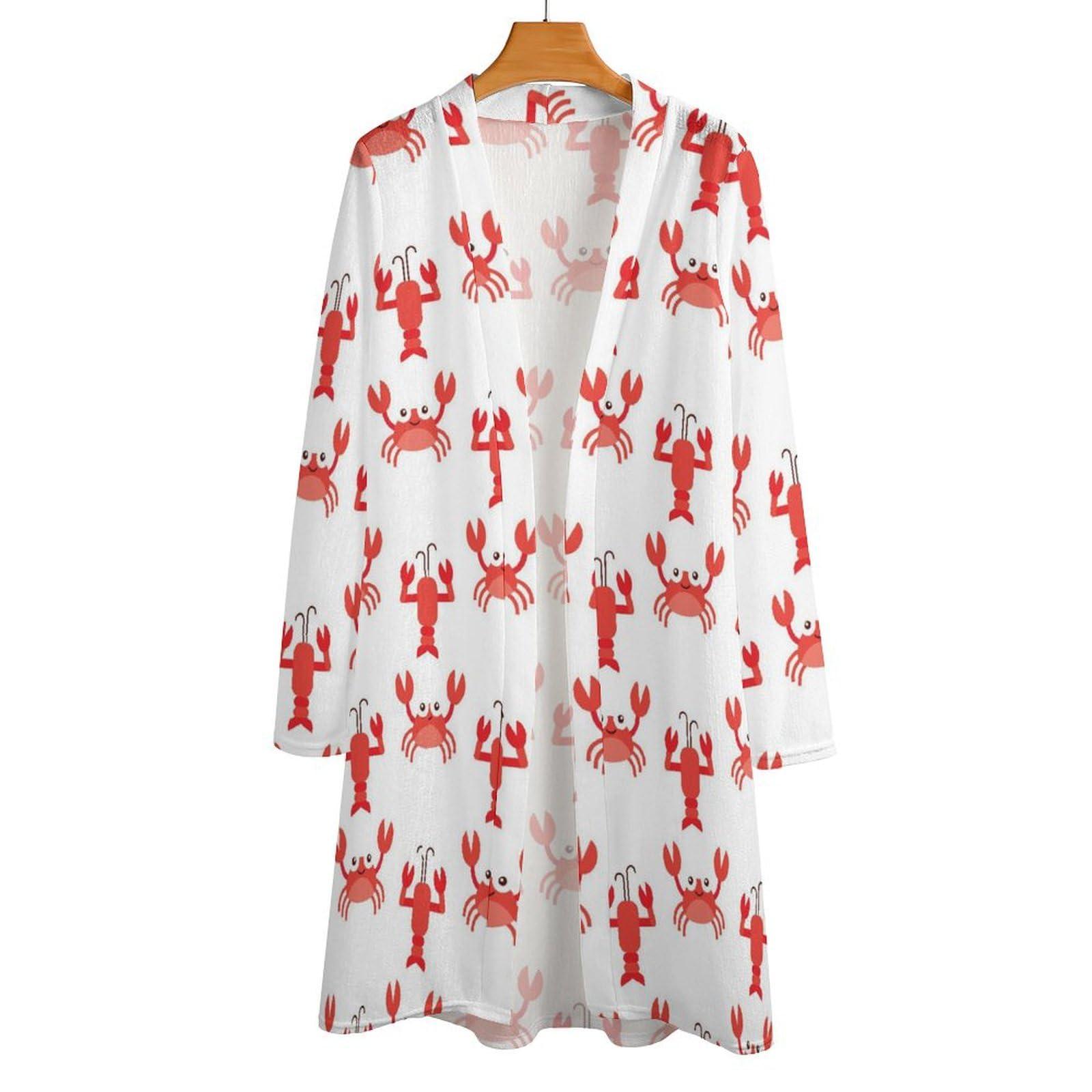 ARAZIYT Pink Lobster Personalized Pattern Mid Length Cardigan Home and Outings in All Seasons Suitable for All Seasons