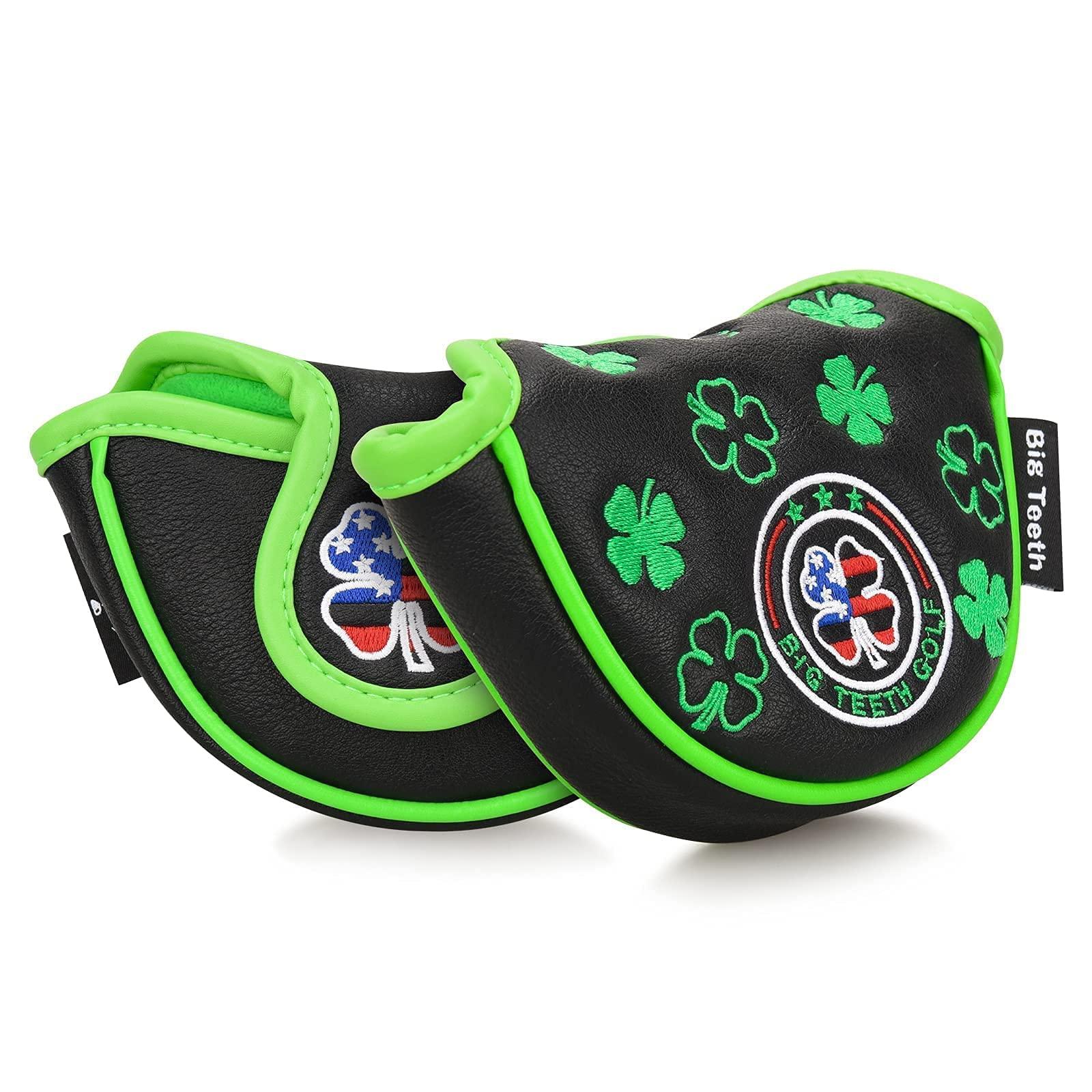 BIG TEETH Golf Putter Cover Half Mallet Mini Small Golf Headcover Club Head Protector Magnetic Closure Leather for Scotty Cameron Taylormade Odyssey (Black Clover)