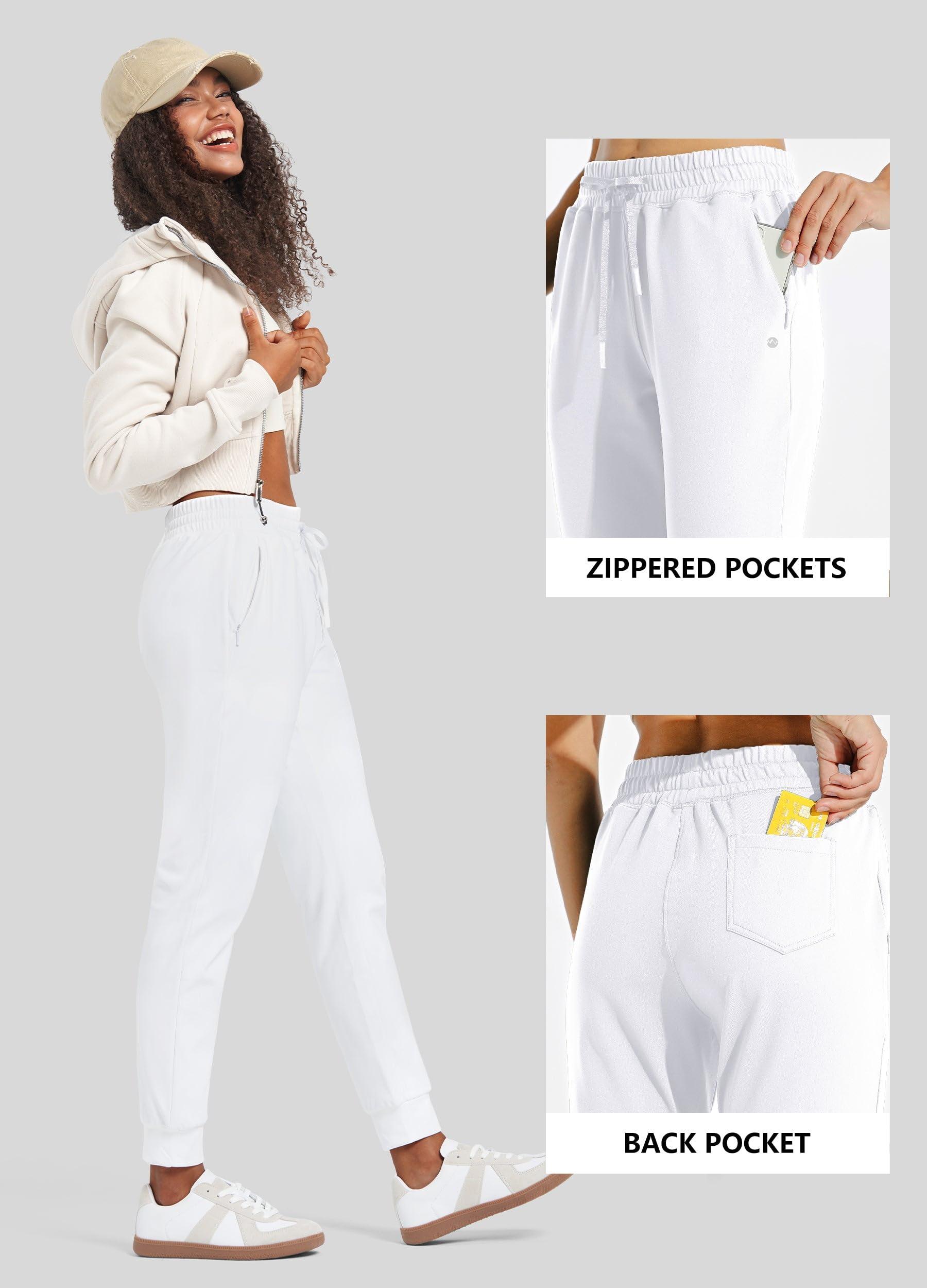 Willit Willit Women's Fleece Lined Joggers Warm Pants Running Thermal Sweatpants Winter Athletic Hiking Water Resistant with Pockets White XL