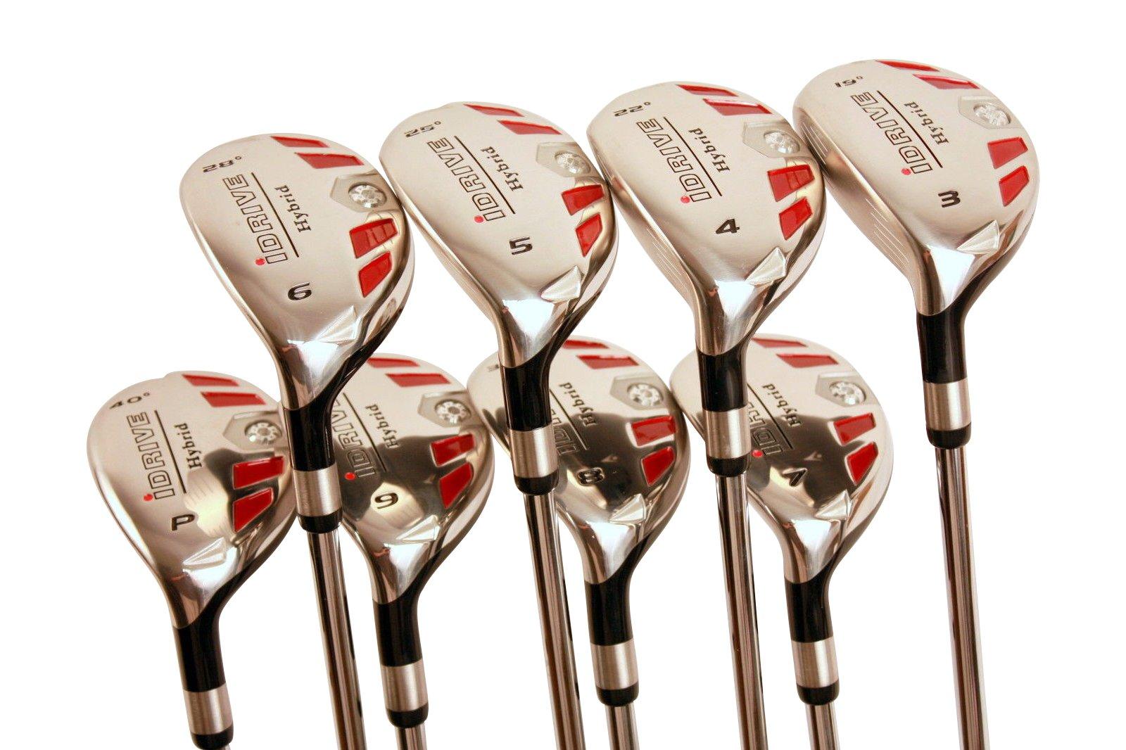 iDrive Hybrids Left Handed Senior Mens Golf All iDrive Hybrid Clubs Complete Full Set, which Includes: #3, 4, 5, 6, 7, 8, 9, PW Senior Flex with Premium Men\'s Arthritic Golf Grip