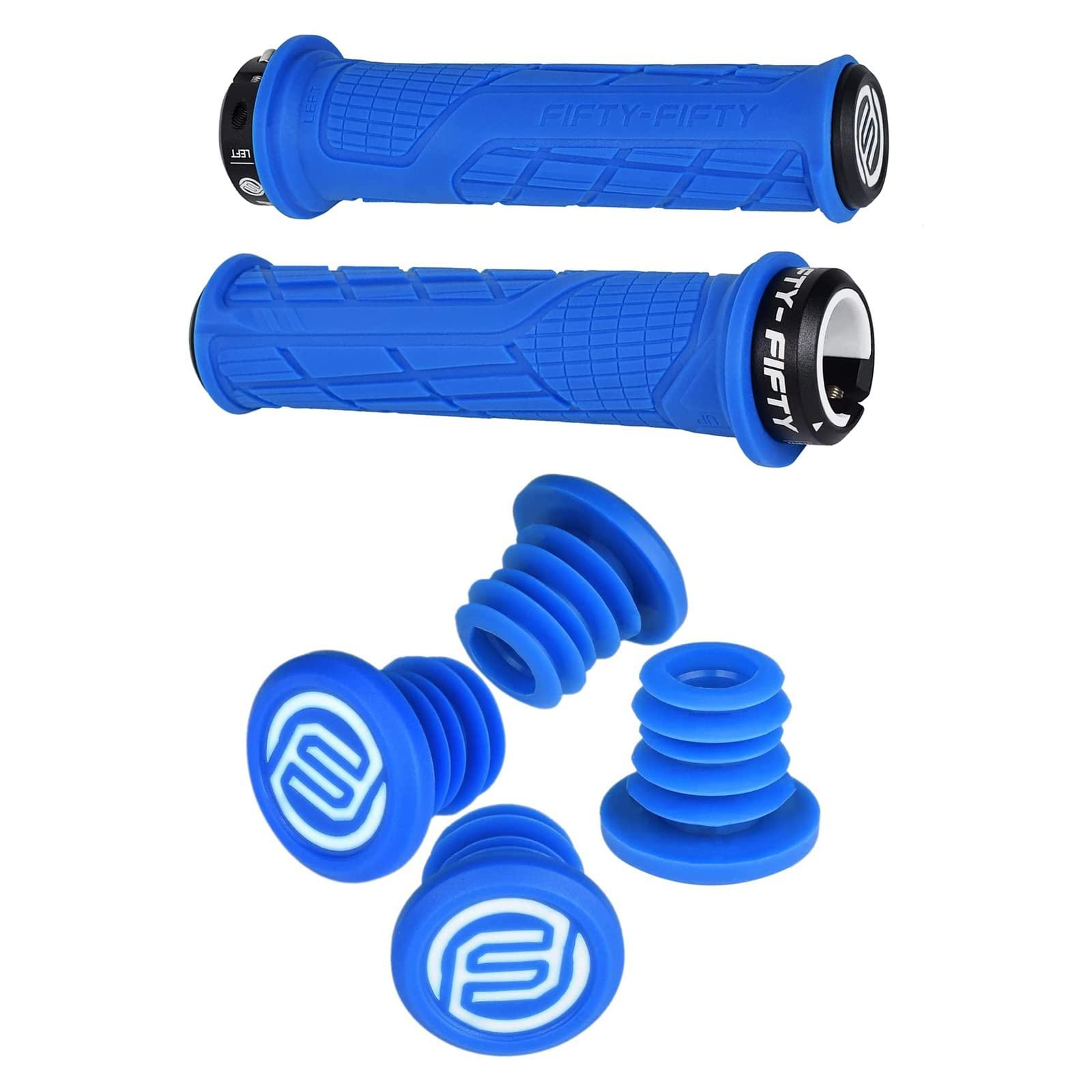 FIFTY-FIFTY FIFTY-FIFTY Mountain Bike Handlebar Grips, Single Lock-on MTB Grips, 4-Pack Mountian Bike Bar End Plugs, Bicycle Handlebar End Caps