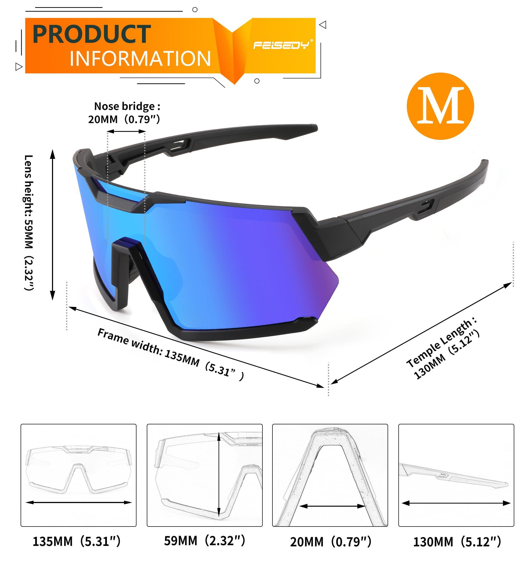 FEISEDY FEISEDY Men Women Cycling Sunglasses, with 3 Interchangeable Lenses, TR90 Sports Glasses Baseball for Youth Teens B4138