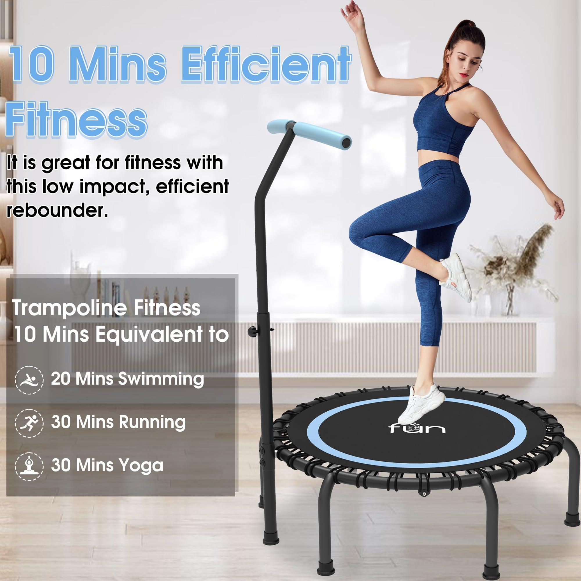 Jump Into Fun Jump Into Fun 40" Rebounder Mini Tranpoline Indoor for Adults, 330LBS Foldable Fitness Tranpoline Adults with Adjustable T-Bar Handle, Slient Exercise Rebounder for Indoor/Garden Workout, Blue