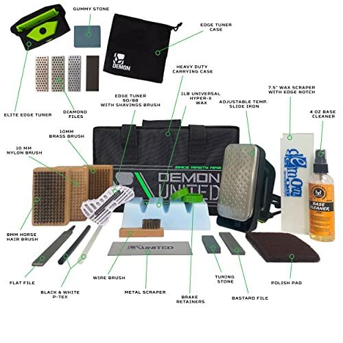 DEMON UNITED Demon Hyper Ski Tuning Kit & Snowboard Tune Kit with Iron, 1lb Wax Block & Base Cleaner and Elite X Ski and Snowboard Edge Tuner w/Side Edge Multi-Tool w/ 3 Diamond Files (No Vise)