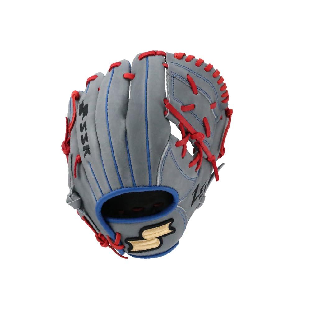 SSK SSK Z5 Craftsman Youth Baseball Glove 10.5 11 11.25 11.5 Right & Left Hand Throw (Grey/RYL/Red - One-Piece Web, 10.5\" - Left Hand Throw)