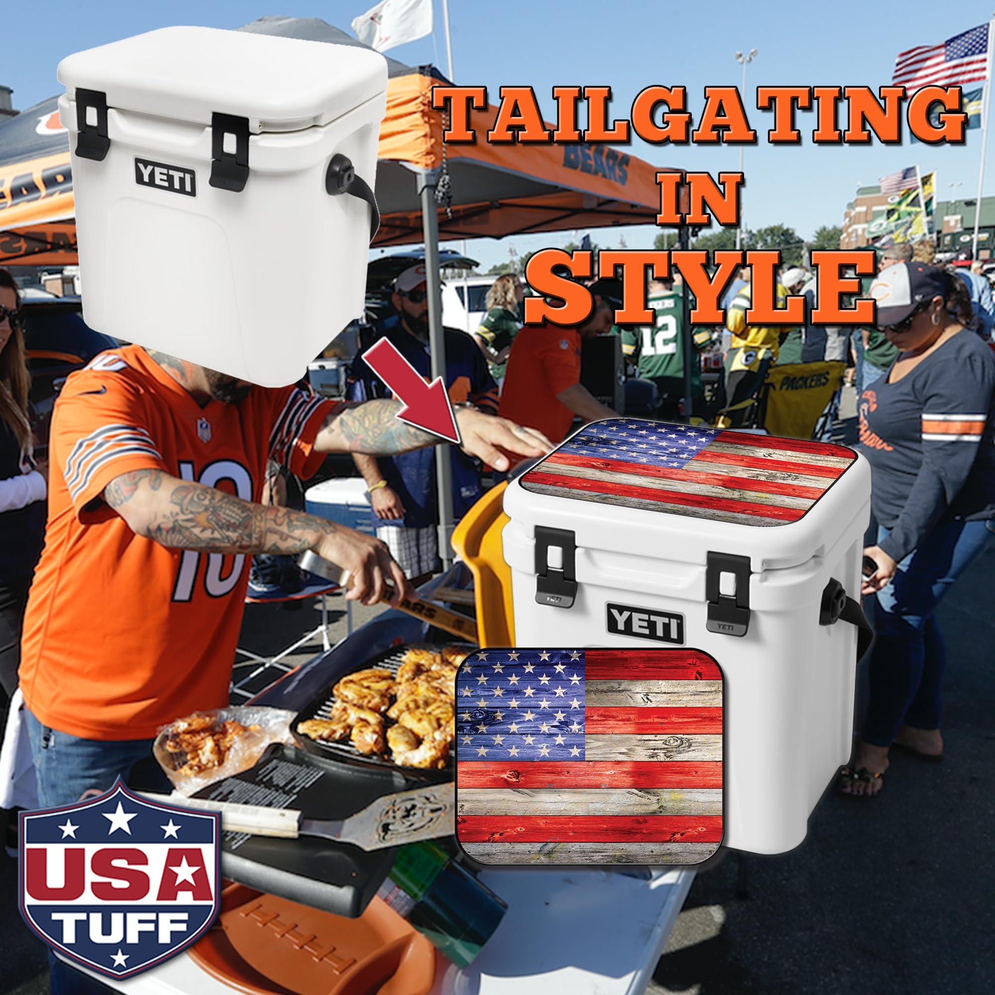 USATuff USATuff Vinyl Cooler Lid Kit Compatible with YETI 24 qt Roadie | Easy Peel & Stick Application Cooler Skin Decal Wrap | Durable Pre-Cut Pieces | Made for Outdoor Use - USA Flag Color