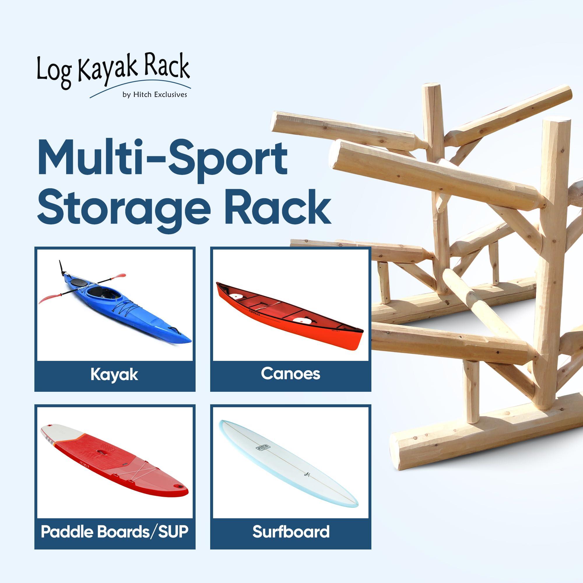 Log Kayak Rack Log Kayak Rack - 4-Place Kayak/Canoe Rack, Freestanding Kayak Storage Rack, Kayak Racks for Outdoor Storage, SUP or Canoe Storage Rack - Unfinished