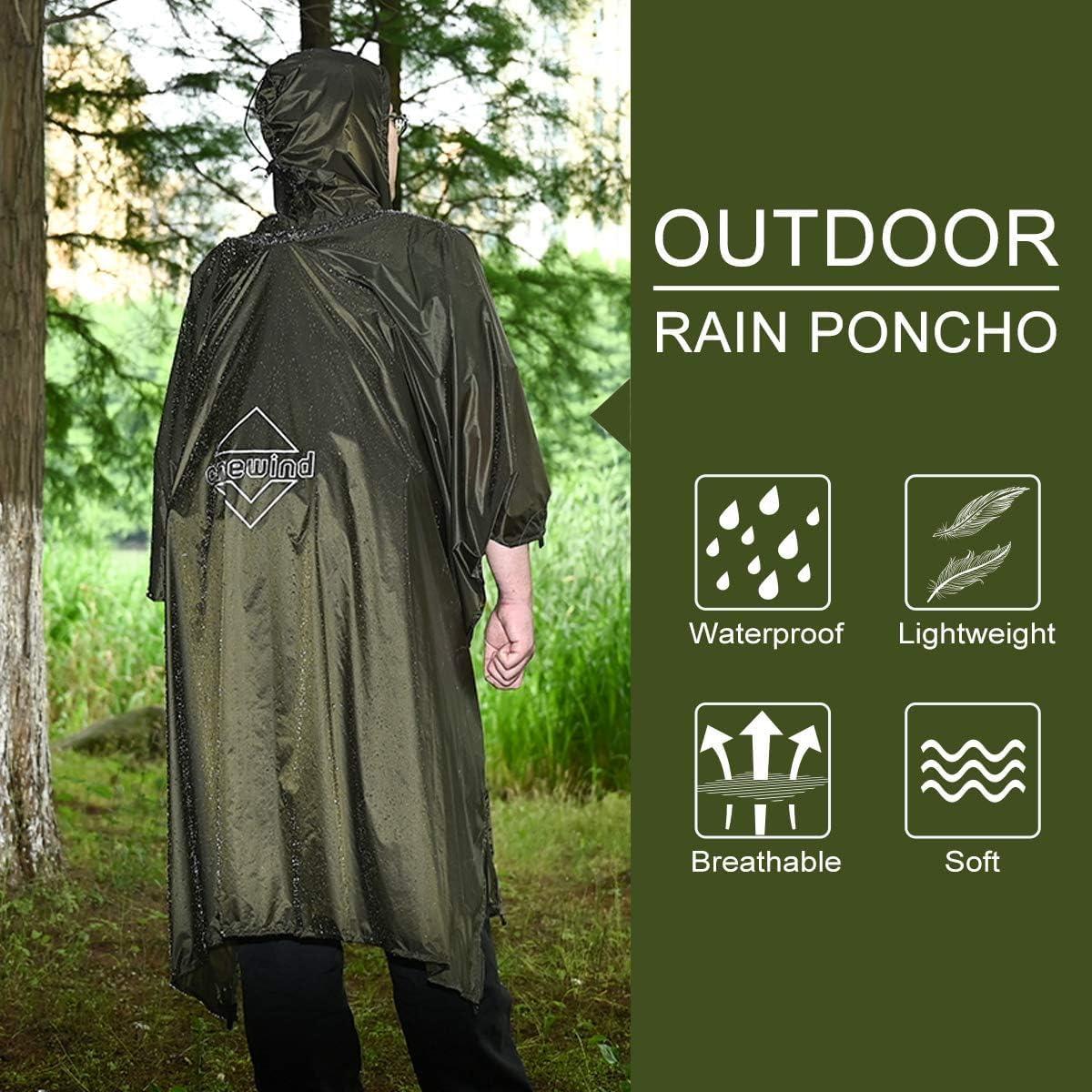 onewind onewind Backpacking Rain Poncho with Hooded, Silnylon Cycling Poncho Versatile Survival Shelter Camping Gear Rain Coat Waterproof Breathable lightweight and packable rain protection, 98 * 56inch