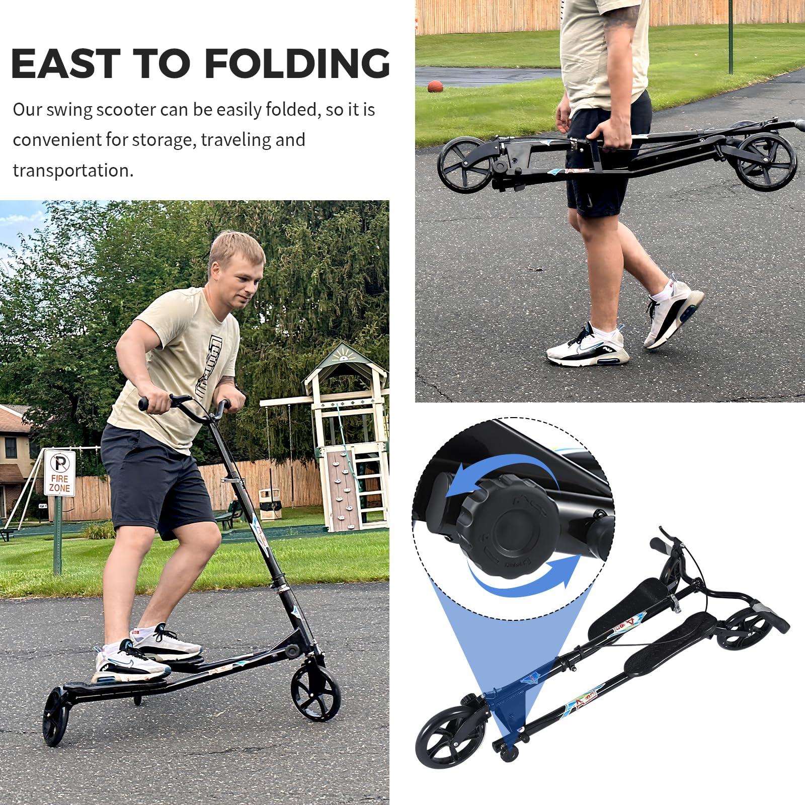 AODI AODI 3 Wheel Foldable Scooter Swing Scooter Tri Slider Kick Wiggle Scooters Push Drifting with Adjustable Handle for Boys/Girl/Adult Age 8 Years Old and Up